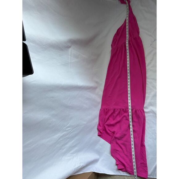 Maxi Magenta Hot Pink Halter Neck Dress Size M Barbiecore Feminine Open Back - Picture 10 of 10